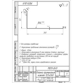 Планка примыкания нижняя 122х260мм Grand Line Цинк 0,55мм